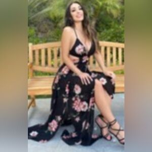 Fashion Nova Sleeveless Gown with Plunge Neckline